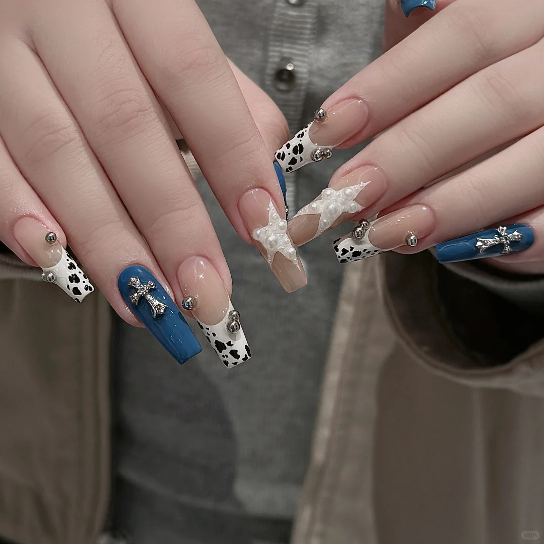 长沙美甲|蓝色法式牛仔美甲💙