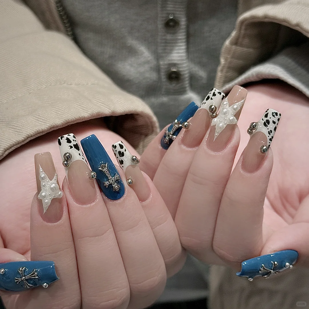 长沙美甲|蓝色法式牛仔美甲💙