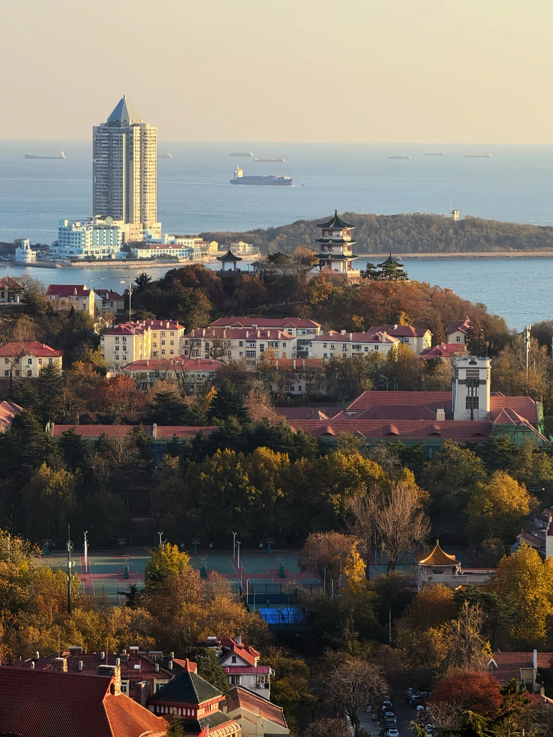 11.21实况｜青岛老城区秋日全景+日落，绝了！