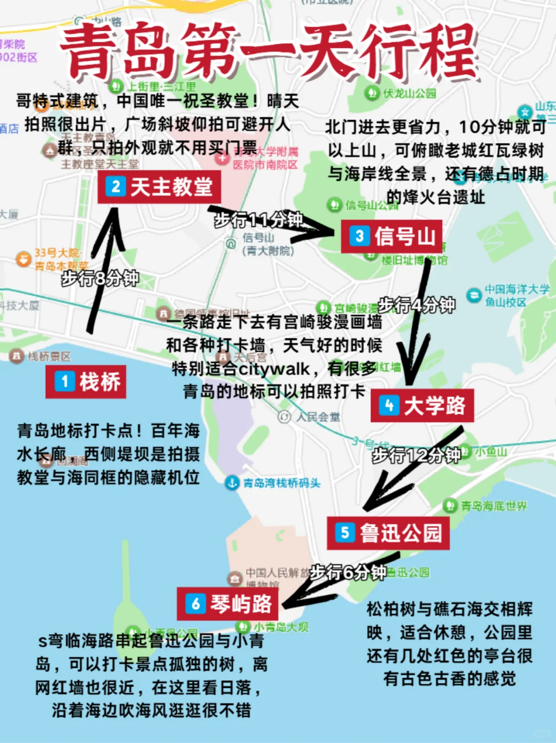 青岛旅游攻略！熬夜画的地图超实用！！