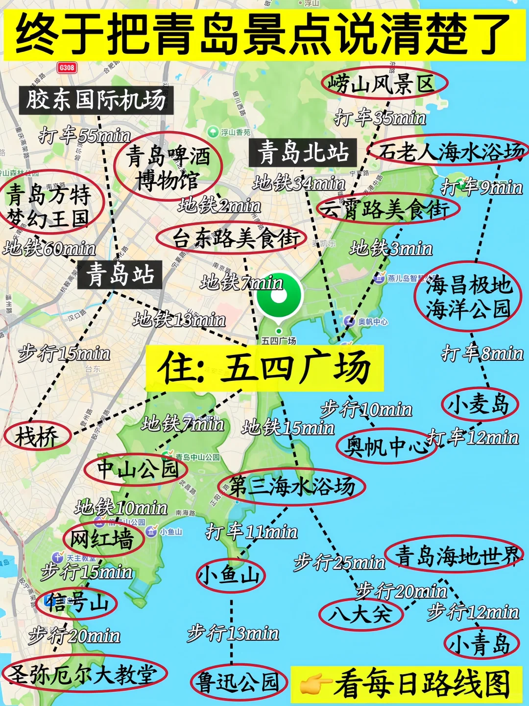 青岛景点全分布地图！跟着这张图不走回头路