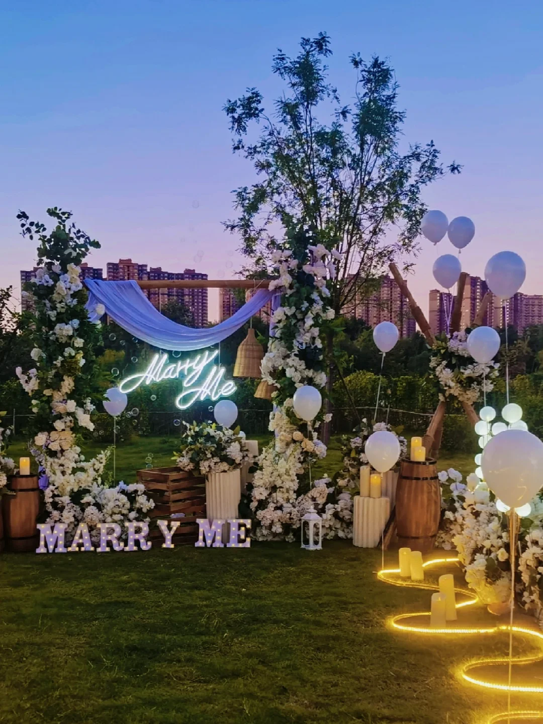 太原宝藏草坪求婚！森系白绿配色+蓝调时刻