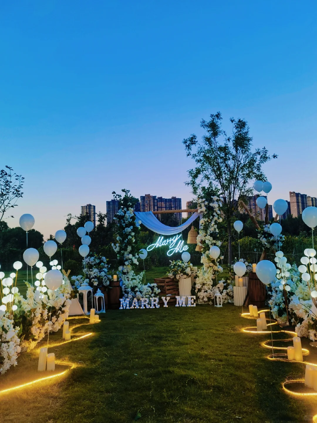 太原宝藏草坪求婚！森系白绿配色+蓝调时刻