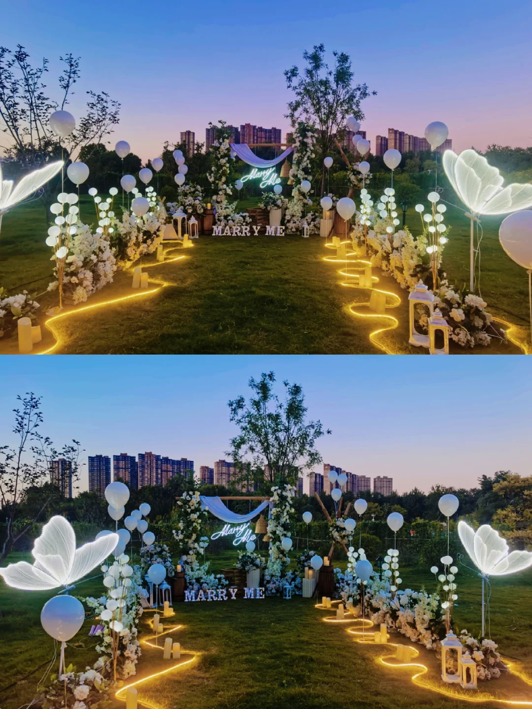 太原宝藏草坪求婚！森系白绿配色+蓝调时刻