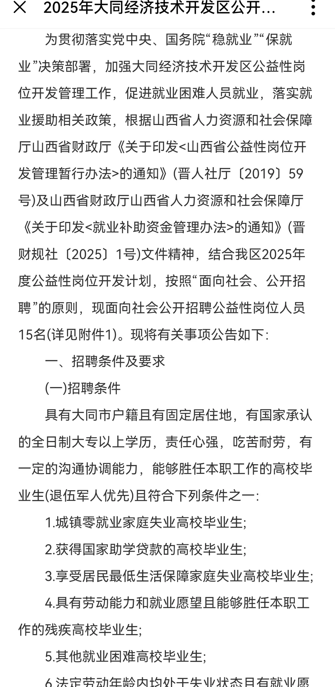 2025年大同经济技术开发区公开招聘