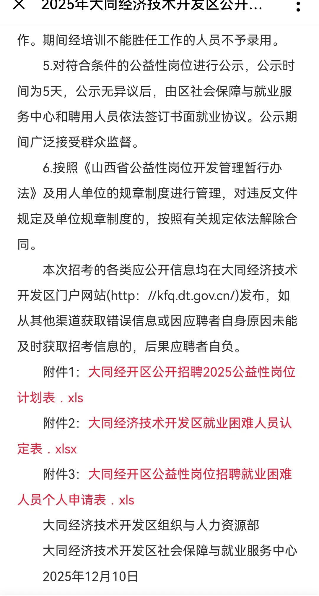 2025年大同经济技术开发区公开招聘