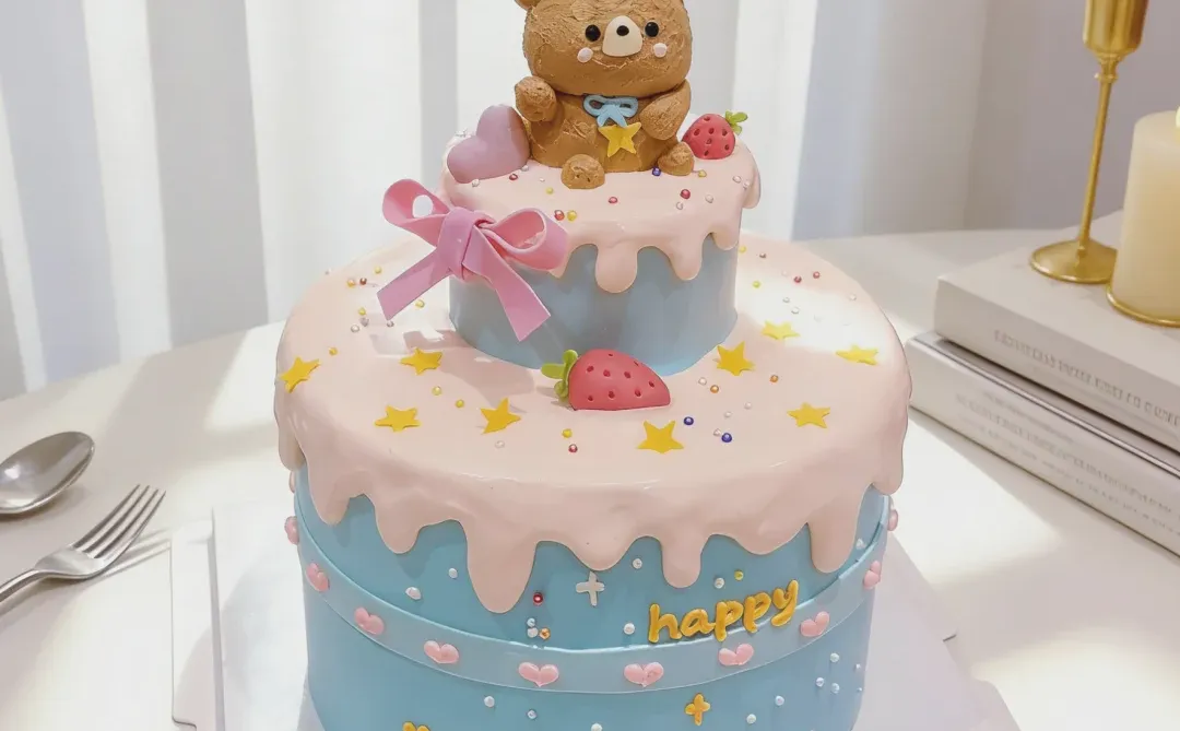 太原蛋糕 小熊淋面双层蛋糕