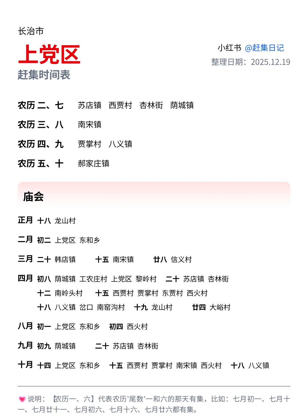 长治市赶集时间表