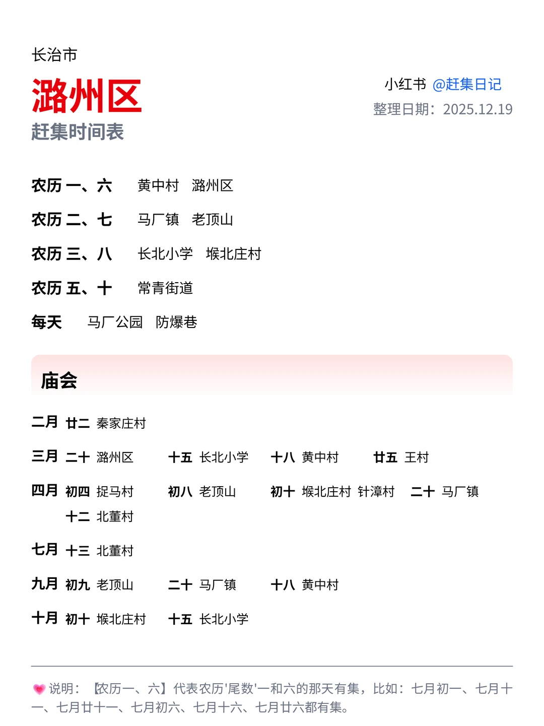 长治市赶集时间表