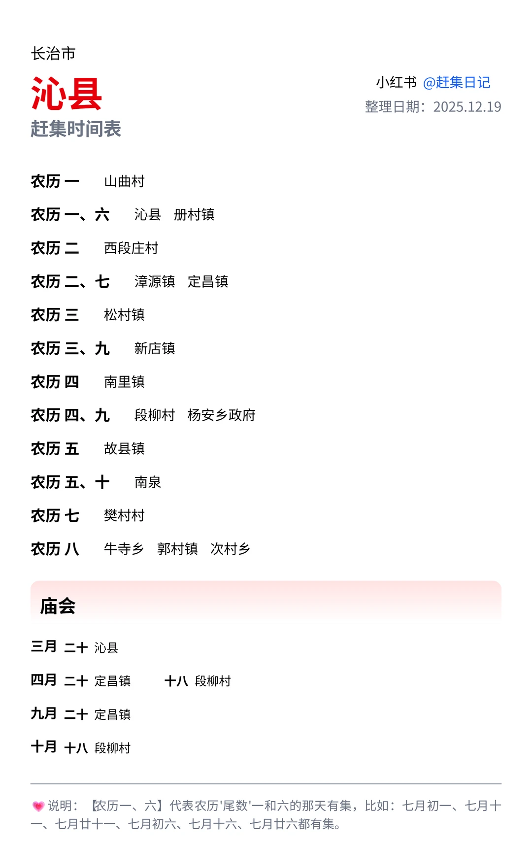 长治市赶集时间表