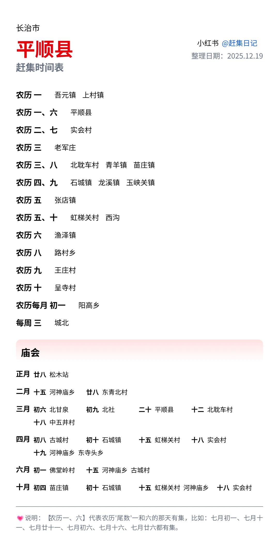 长治市赶集时间表