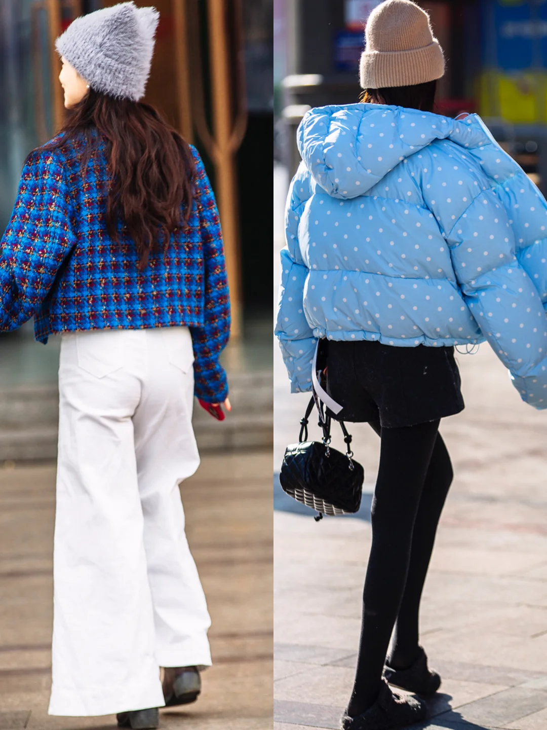 郑州街拍l周日，是一些冬季蓝色系棉服合集