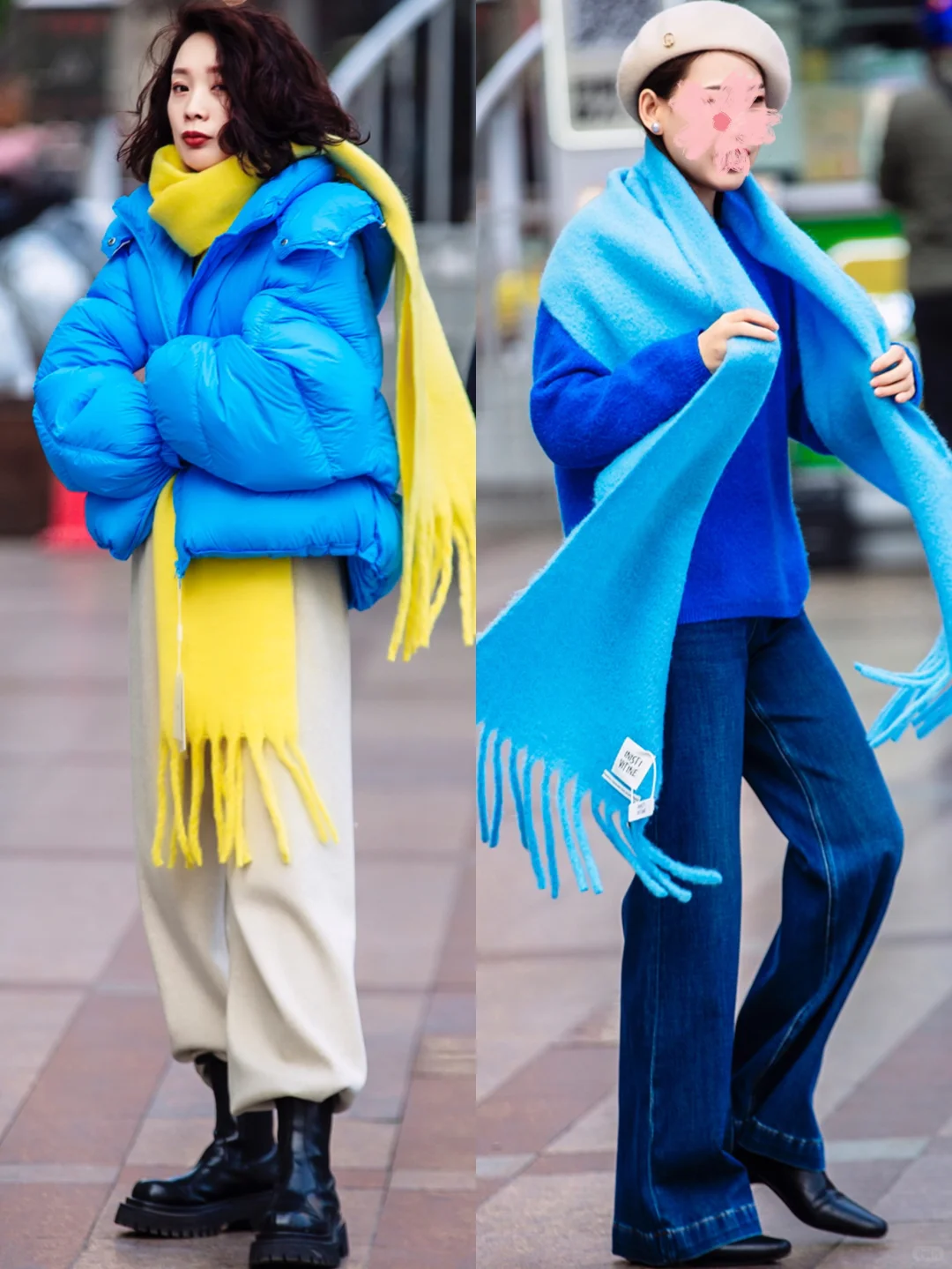郑州街拍l周日，是一些冬季蓝色系棉服合集