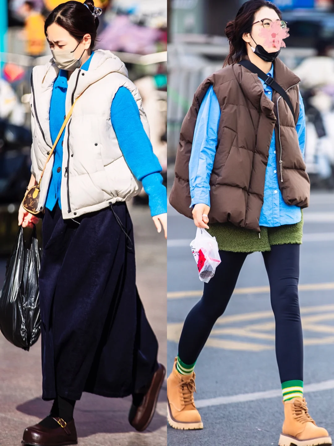 郑州街拍l周日，是一些冬季蓝色系棉服合集