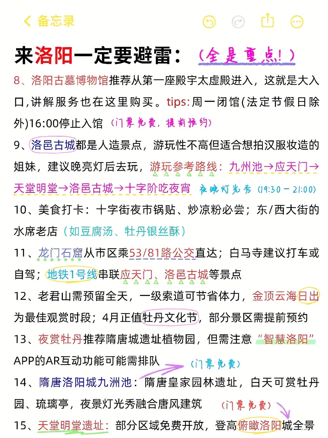 🌟刚从洛阳旅游回来，含泪总结避坑攻略