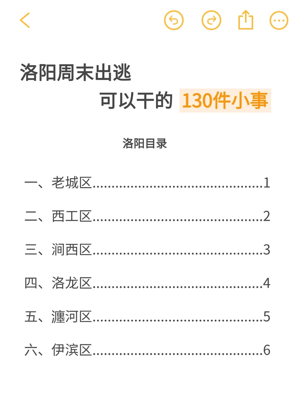洛阳周末可以做的130件小事（分区版）