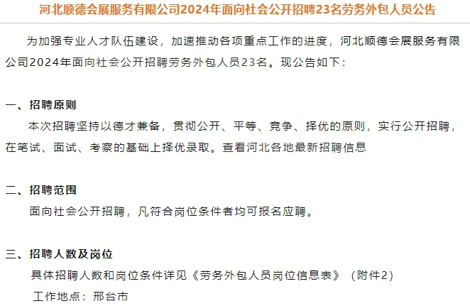 河北顺德会展服务有限公司招聘23名劳务外包