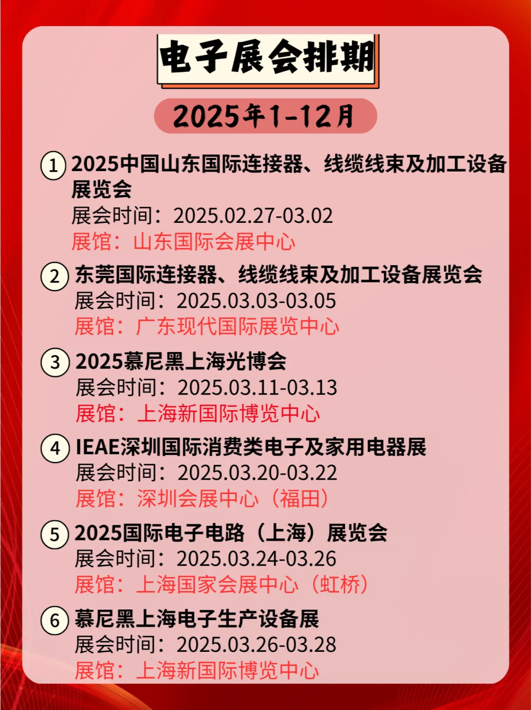 2025年全国电子展排期：电子科技，展未来！