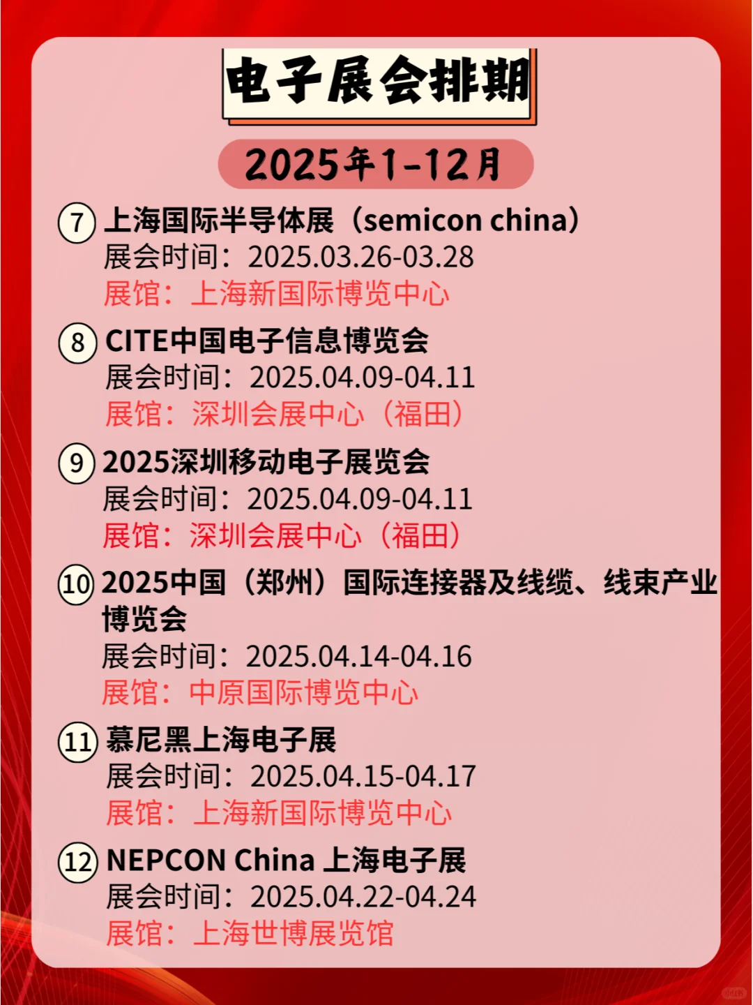 2025年全国电子展排期：电子科技，展未来！