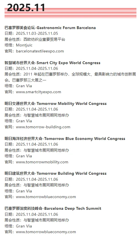 2025西班牙巴塞罗那商业展会大全