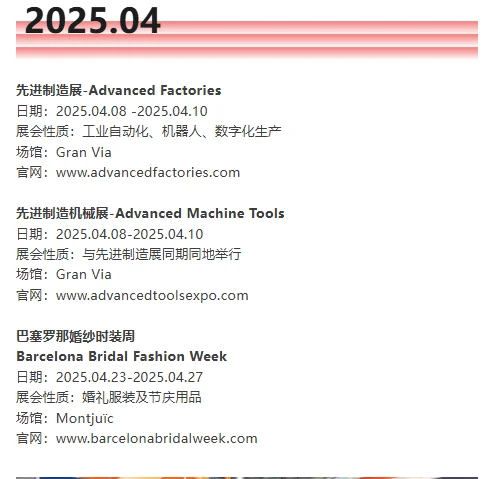 2025西班牙巴塞罗那商业展会大全