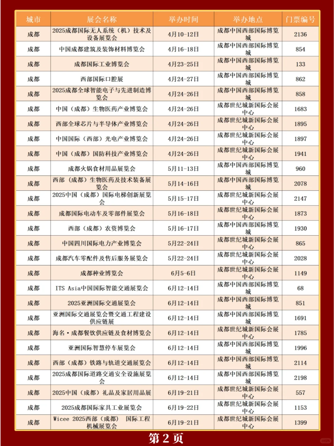 最新❗成都2025年展会排期表（共61场）