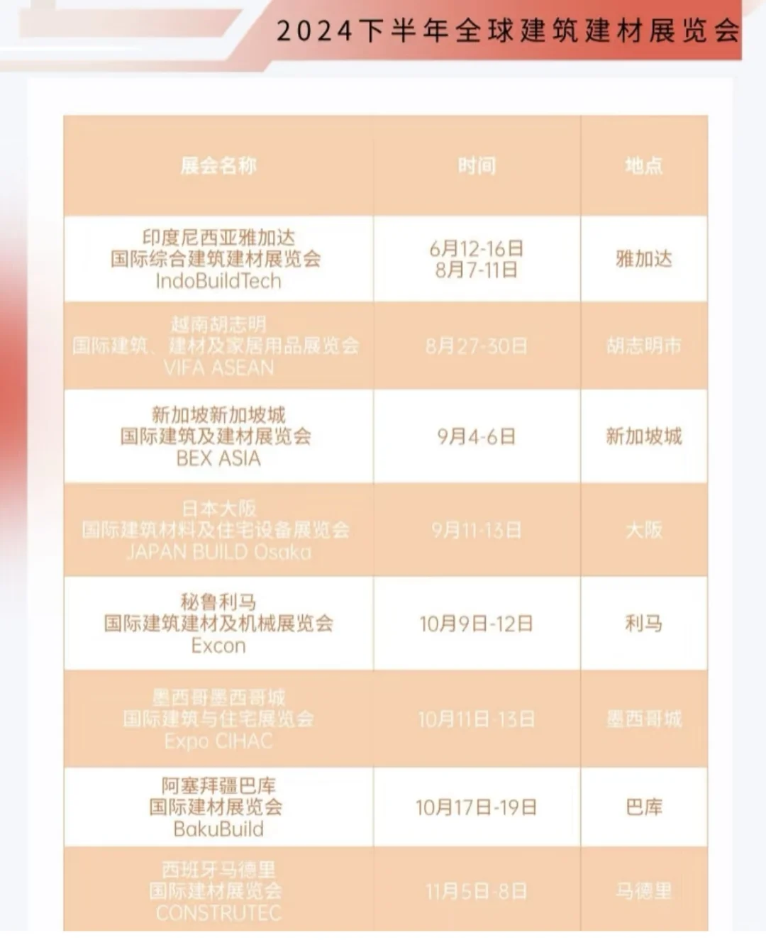 2024-2026建筑建材展会计划