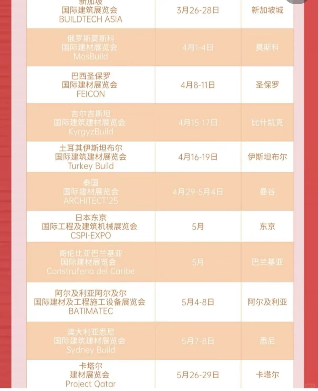 2024-2026建筑建材展会计划