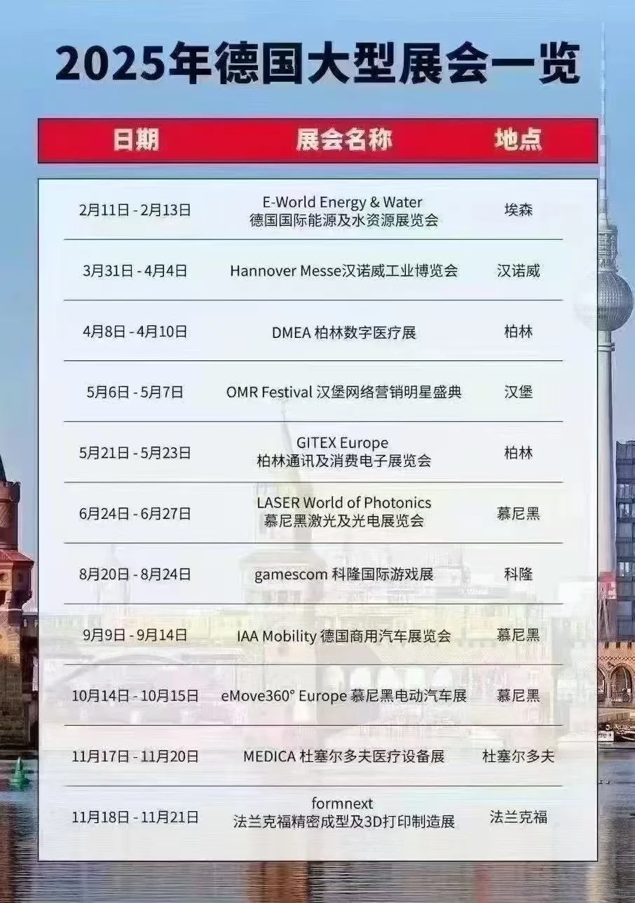 2025年德国展会一览♥签证可以办起来了
