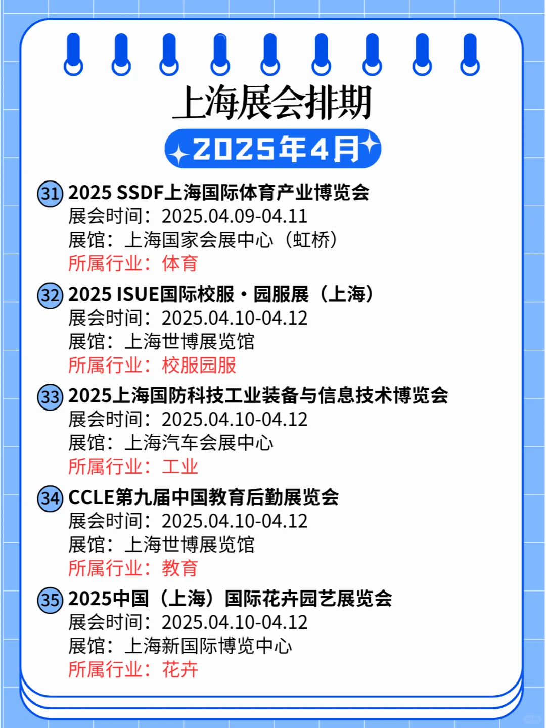 2025年4月份上海各个行业展会排期日程