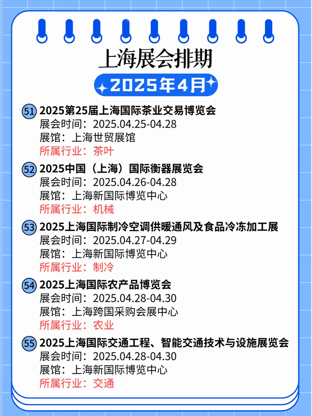 2025年4月份上海各个行业展会排期日程