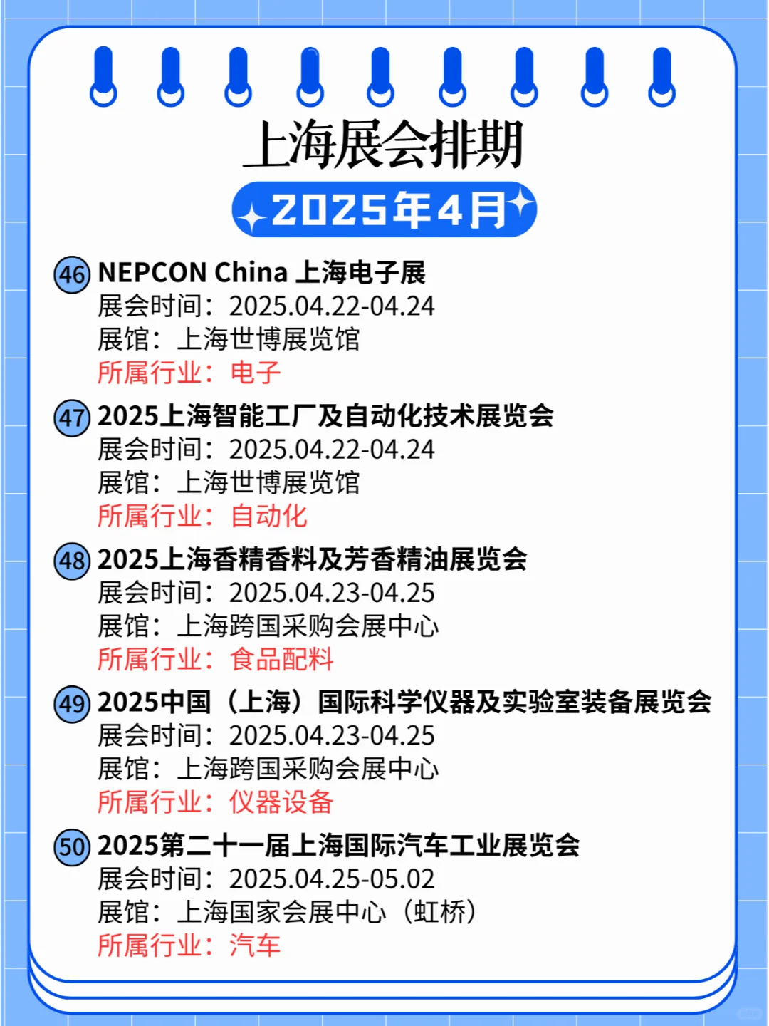 2025年4月份上海各个行业展会排期日程