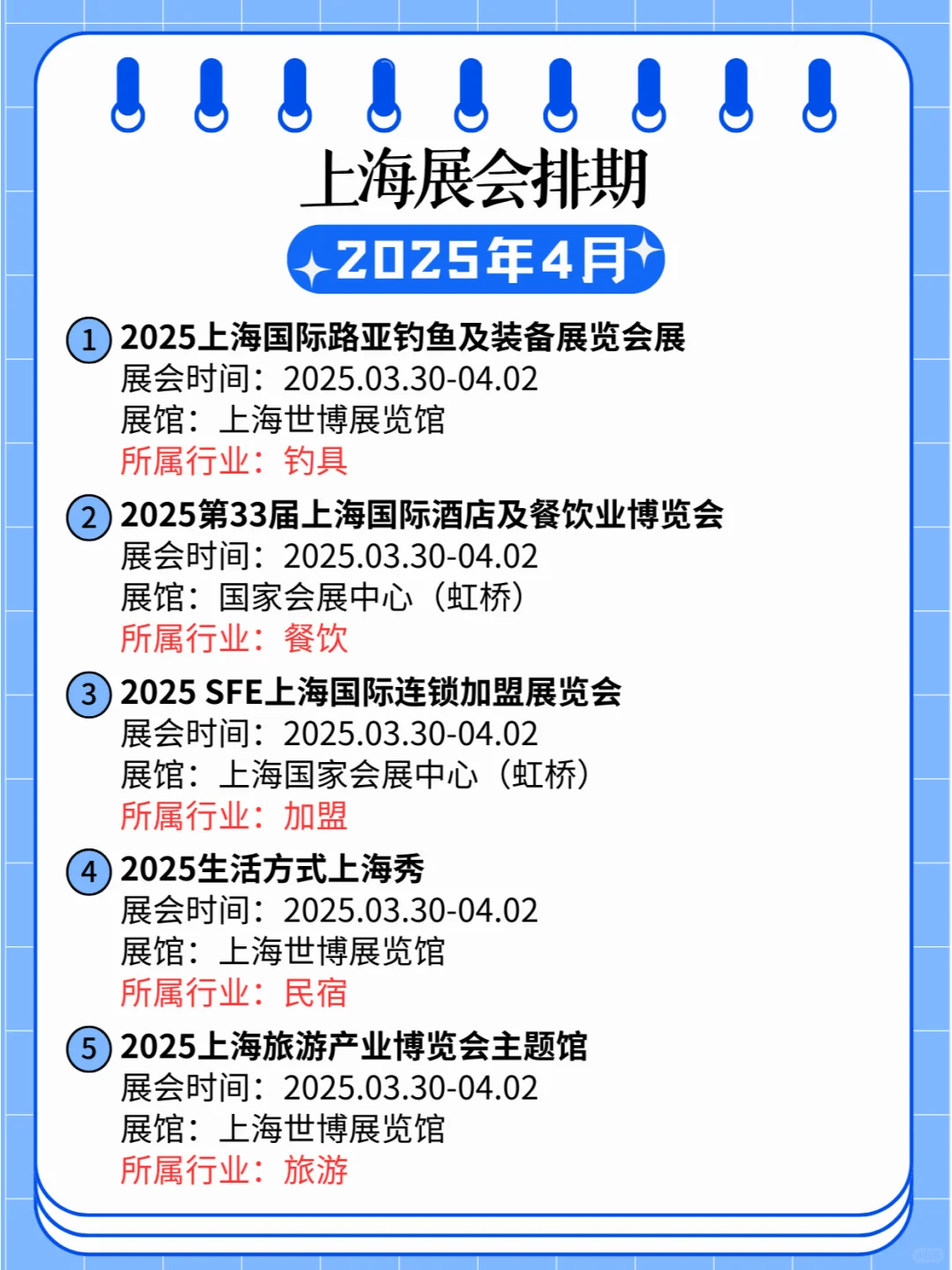 2025年4月份上海各个行业展会排期日程