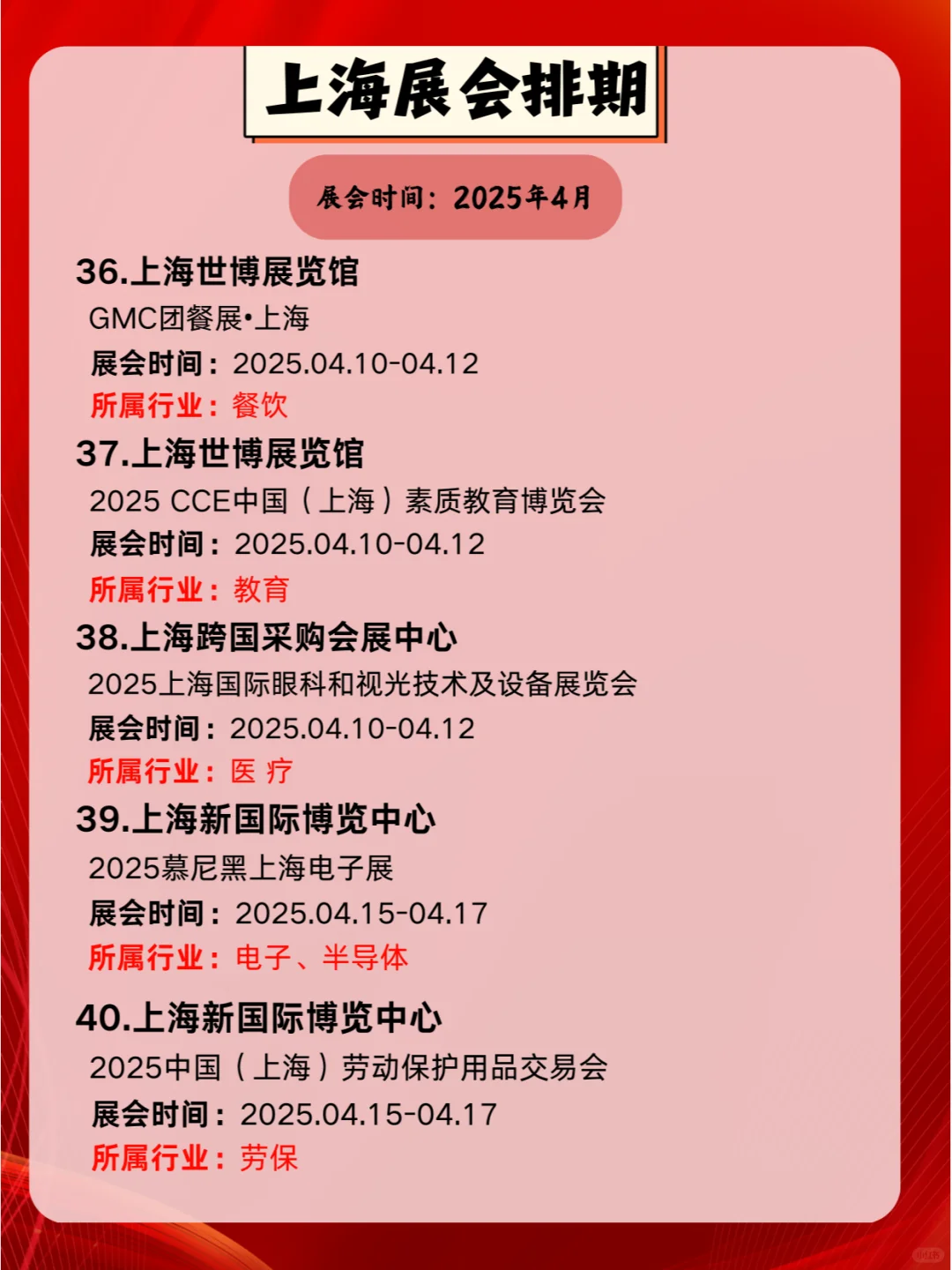 2025年4月上海各行各业展会排期