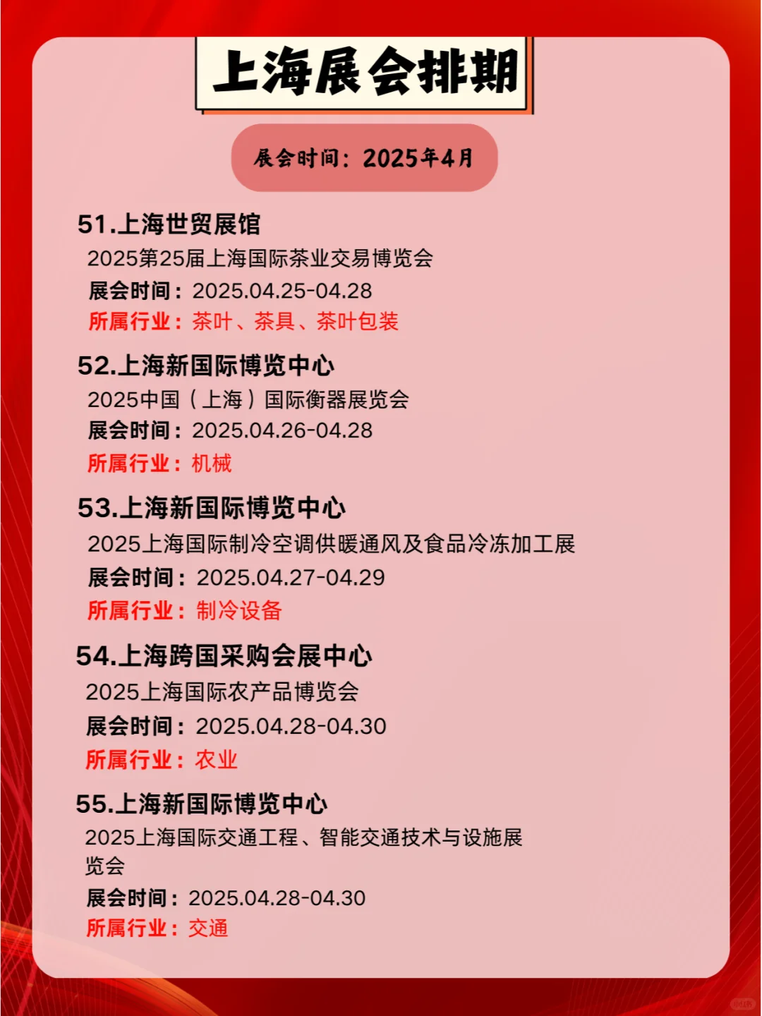 2025年4月上海各行各业展会排期