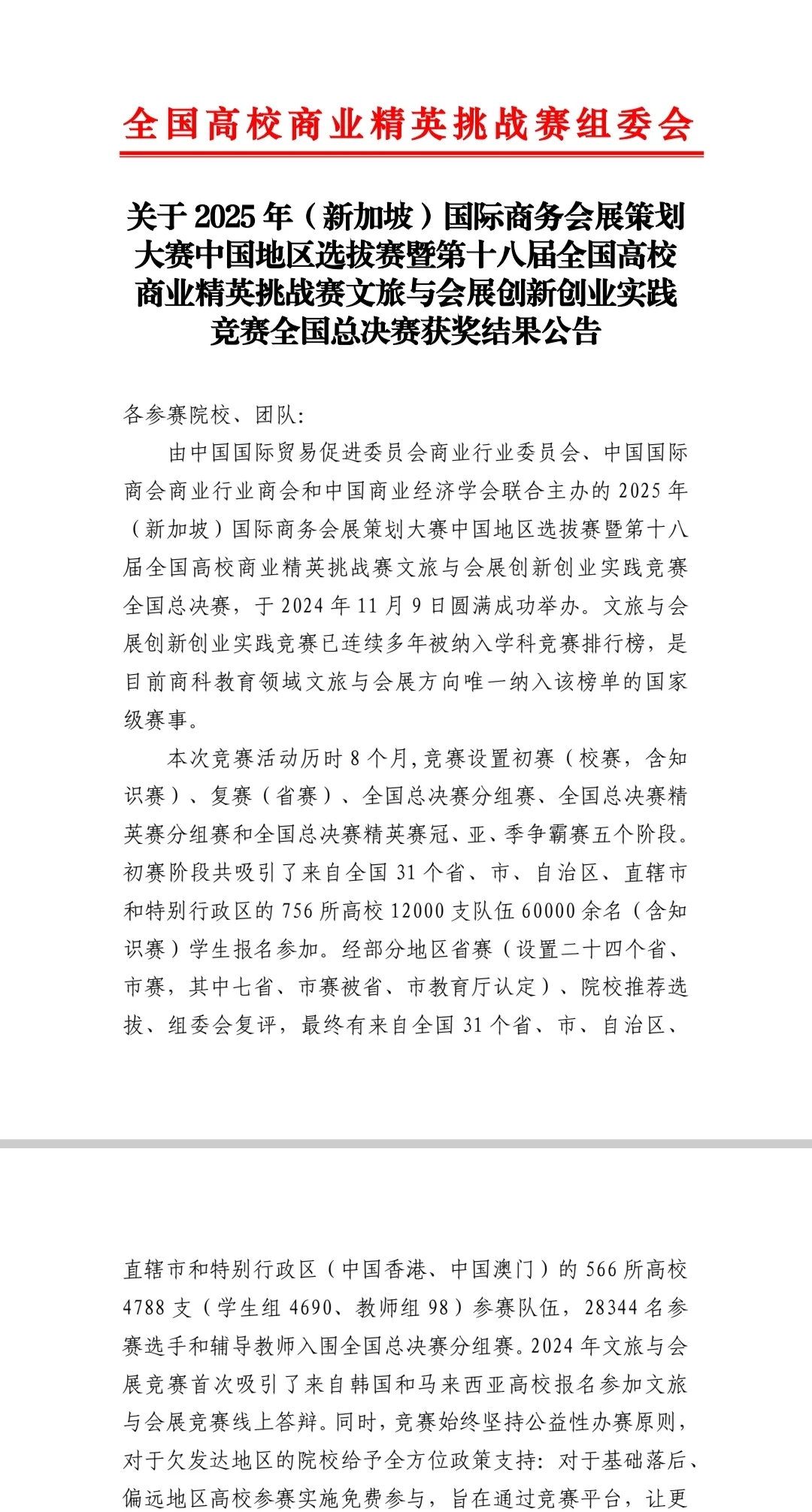 商挑文旅与会展创新创业全国总决赛获奖名单