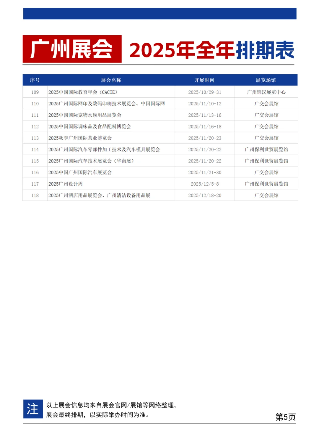 最新！广州展会2025时间表（全年）