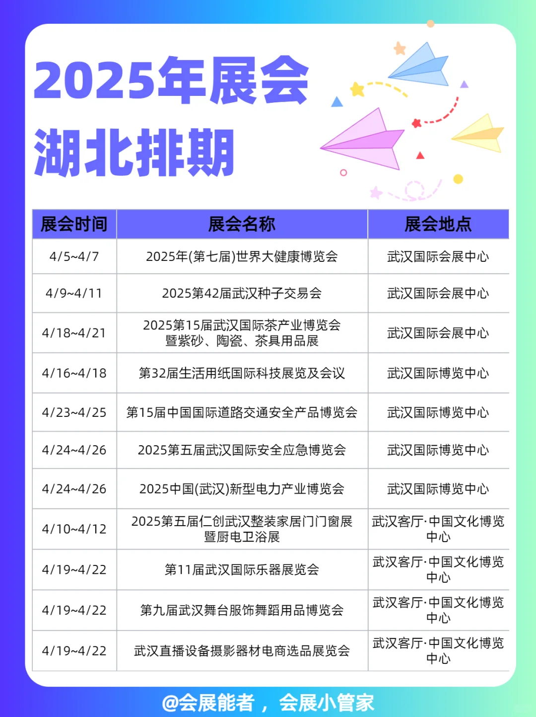 湖南、湖北4月份全行业展会排期表来啦~