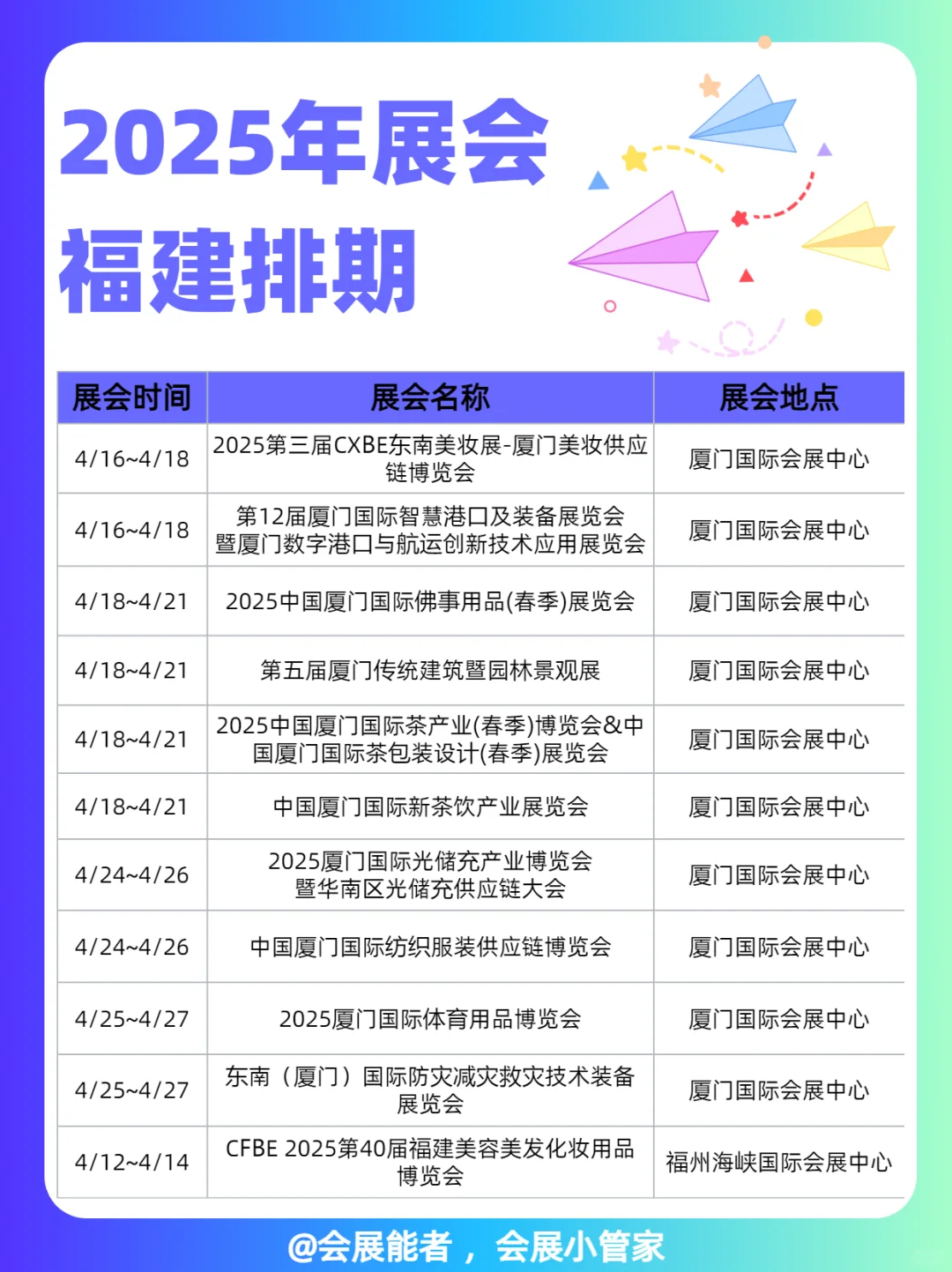 福建全行业展会排期表，商机无限 只等你来