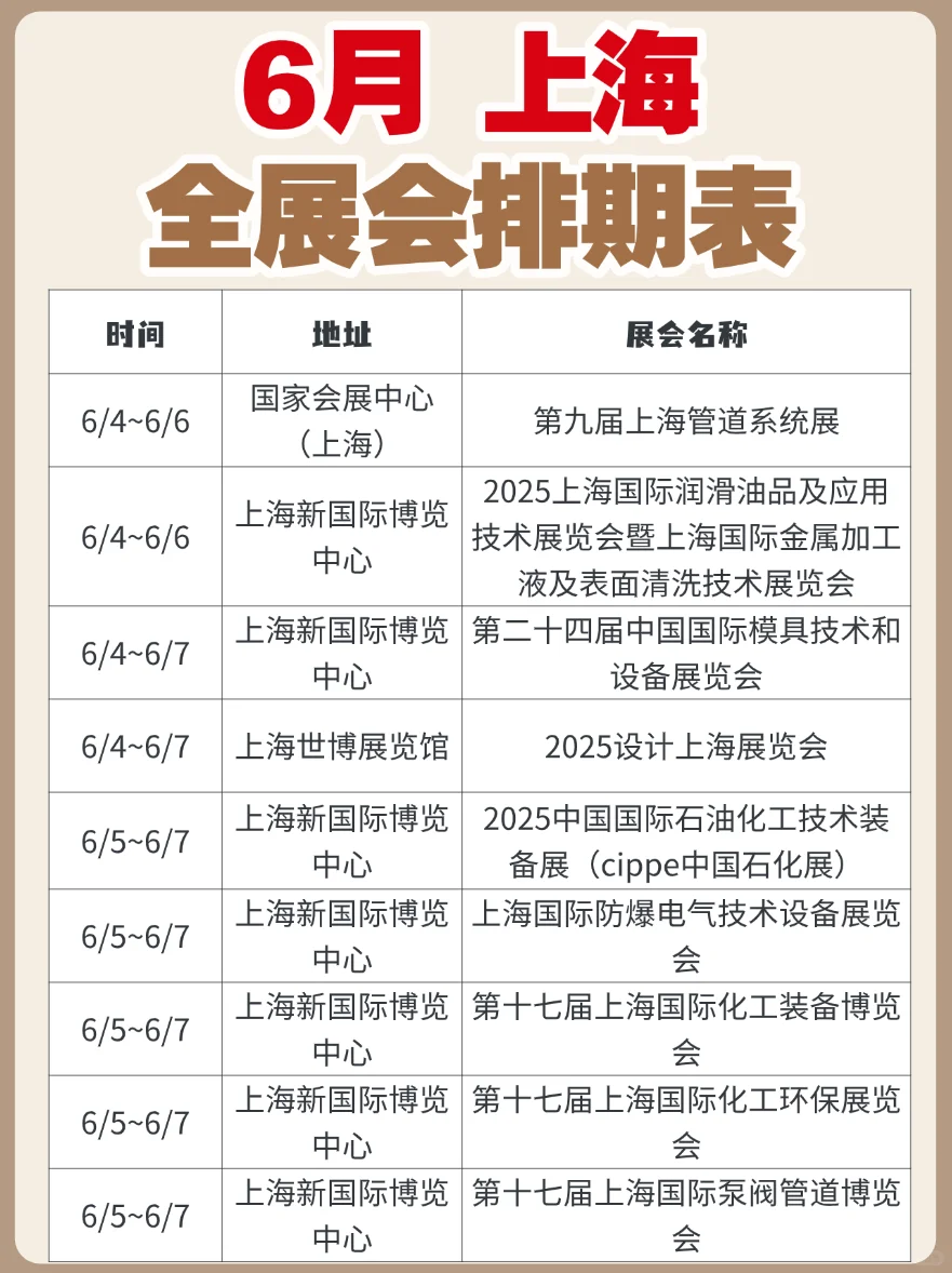 更新！上海6月展会排期表来了~