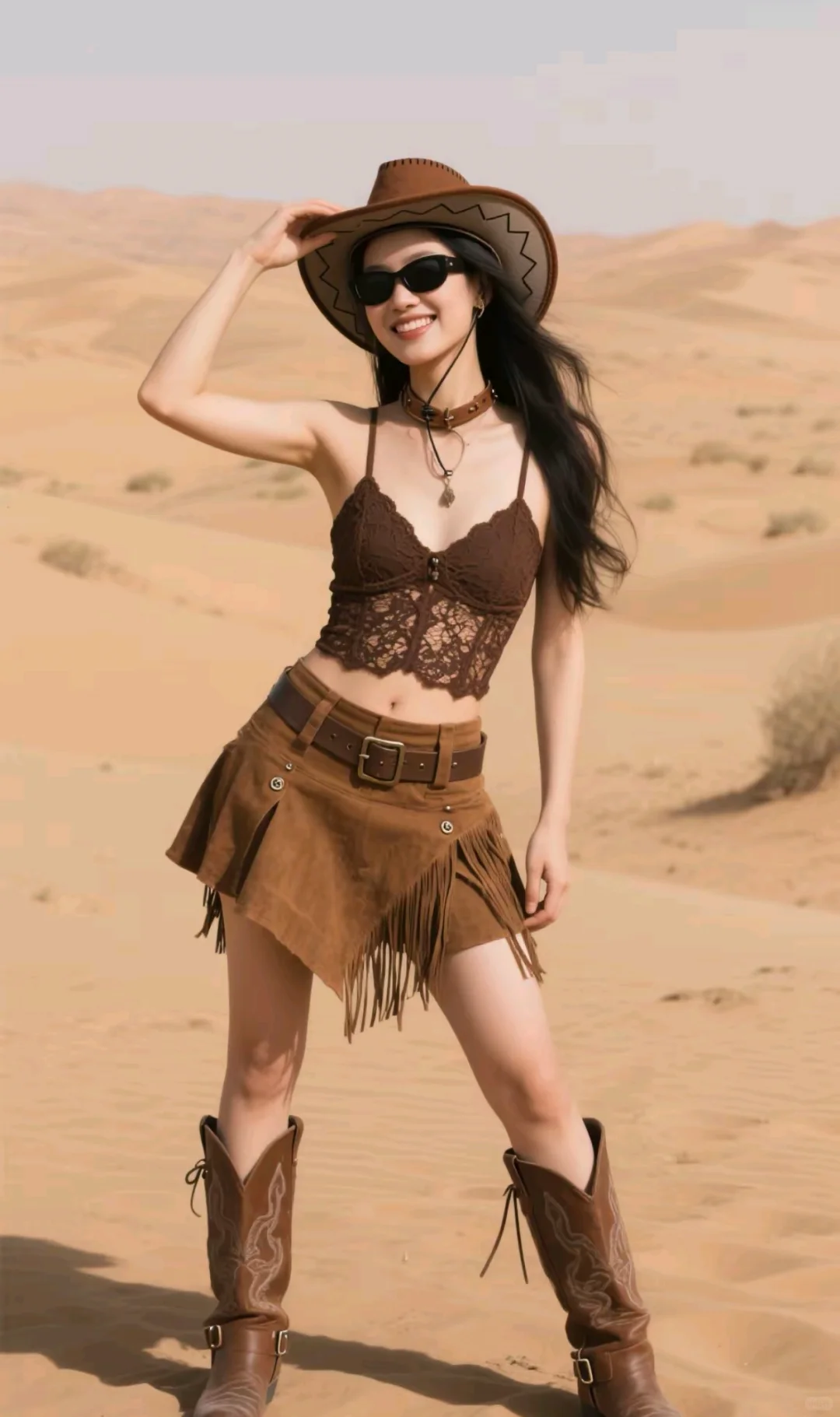 ?西部辣妹沙漠封神!这身搭配直接赢麻了