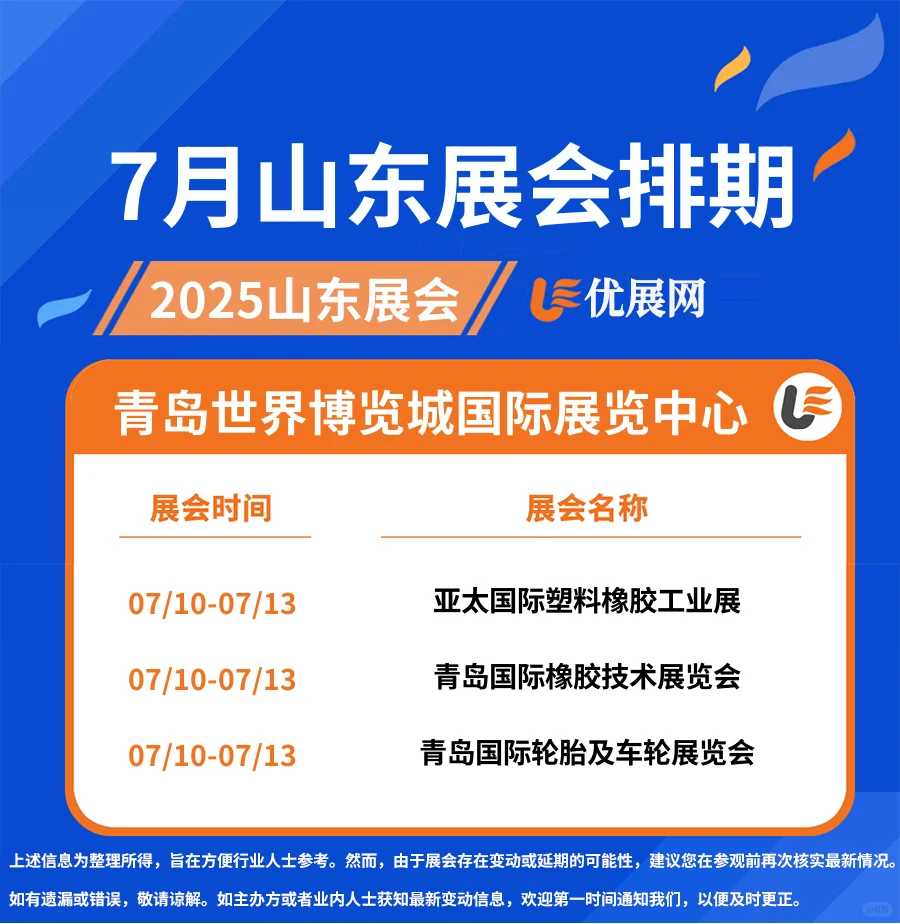 2025年7月【山东展会排期】一览表。