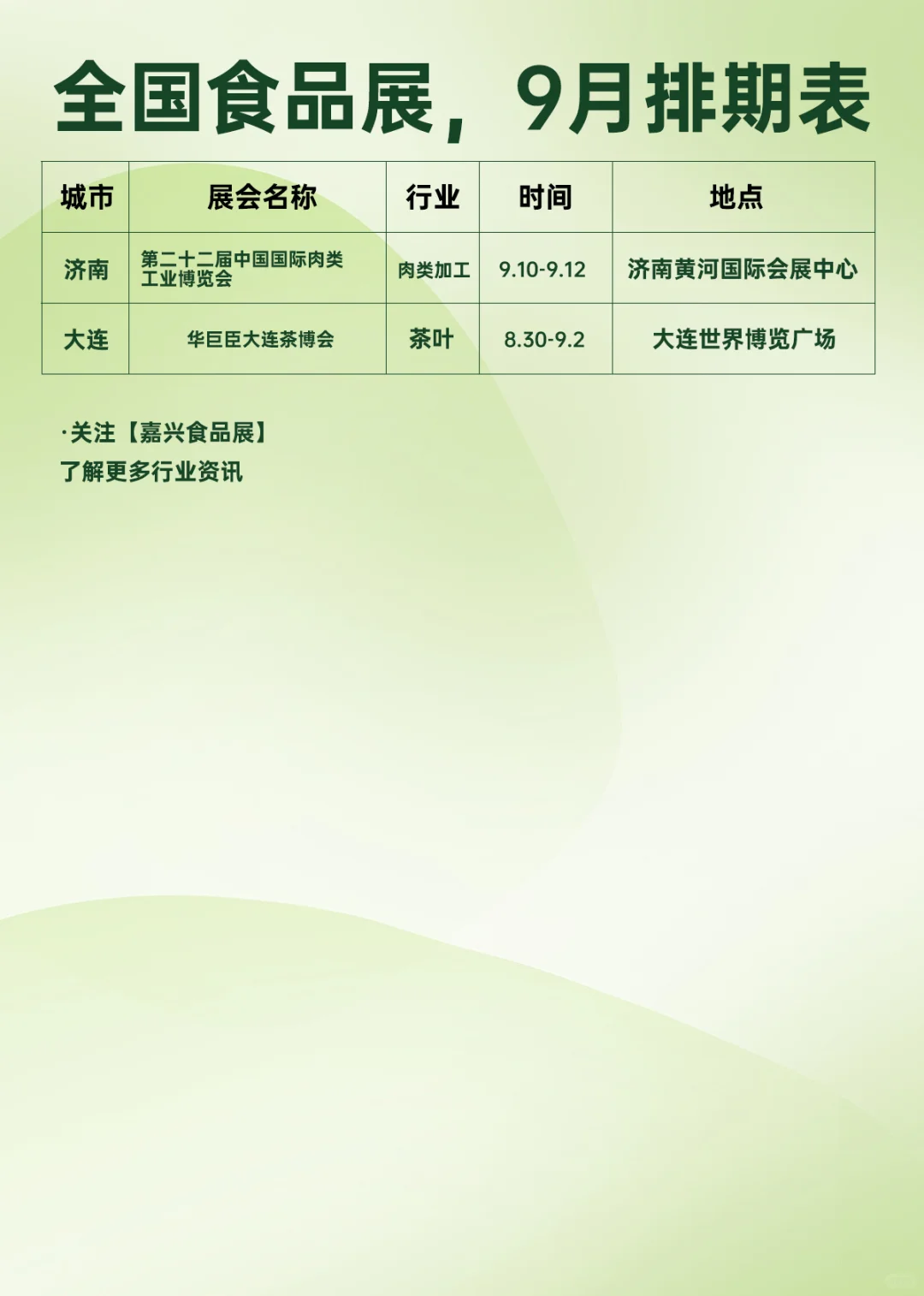 全国食品行业展览排期，9月行程来啦！