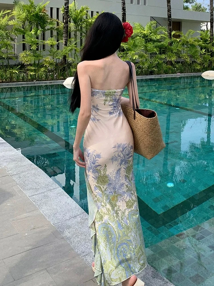 海边度假必备?性感印花长裙