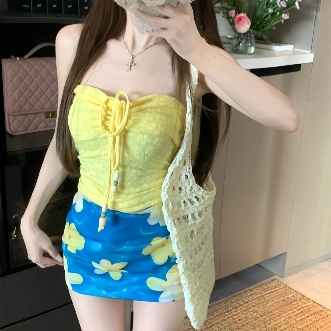 泳池甜心秘籍！黄蓝搭泳衣套装，吸睛度拉满