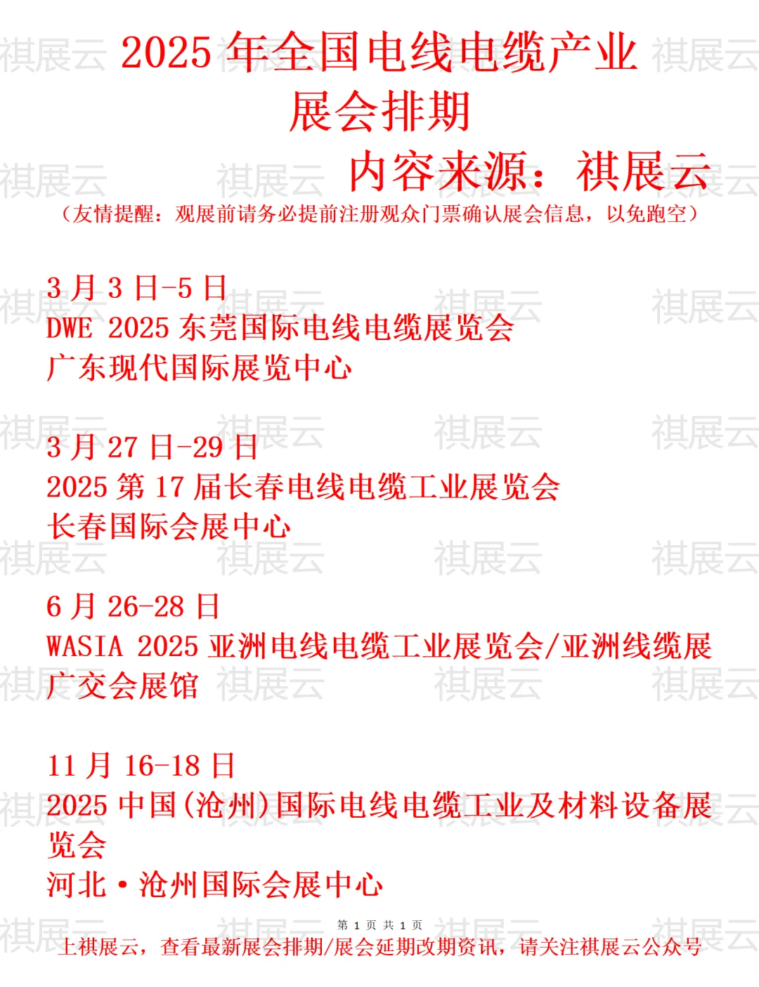 2025年全国电线电缆产业展会排期
