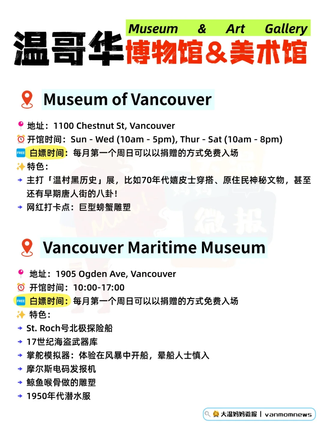 ??温哥华各大博物馆免费时段表?????
