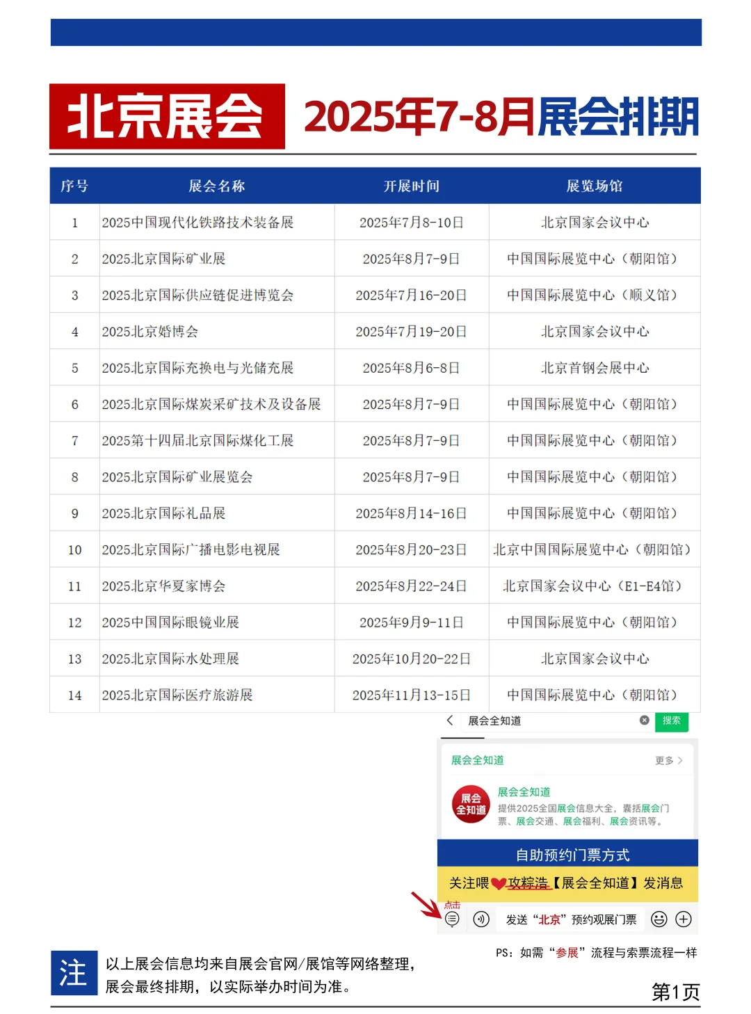北京展会2025年7-8月时间表（地点+门票）