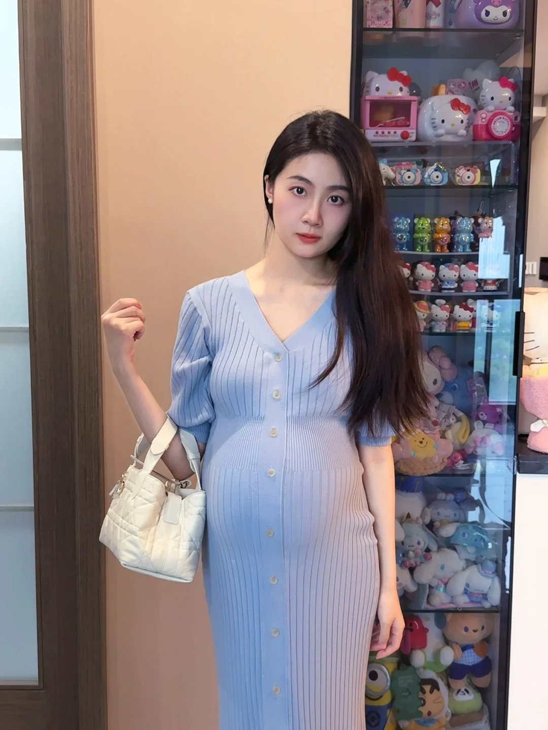 孕36周穿搭 snidel蓝色战袍 日系人妻感拉满