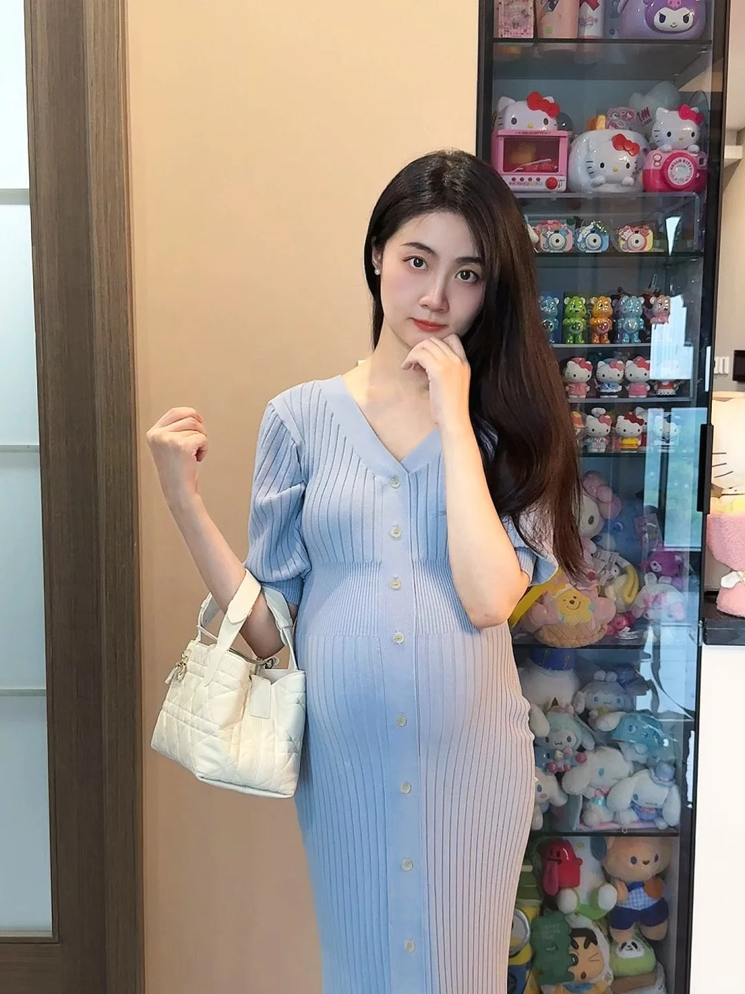 孕36周穿搭 snidel蓝色战袍 日系人妻感拉满